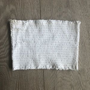 White Shirred Strapless Top from Garage